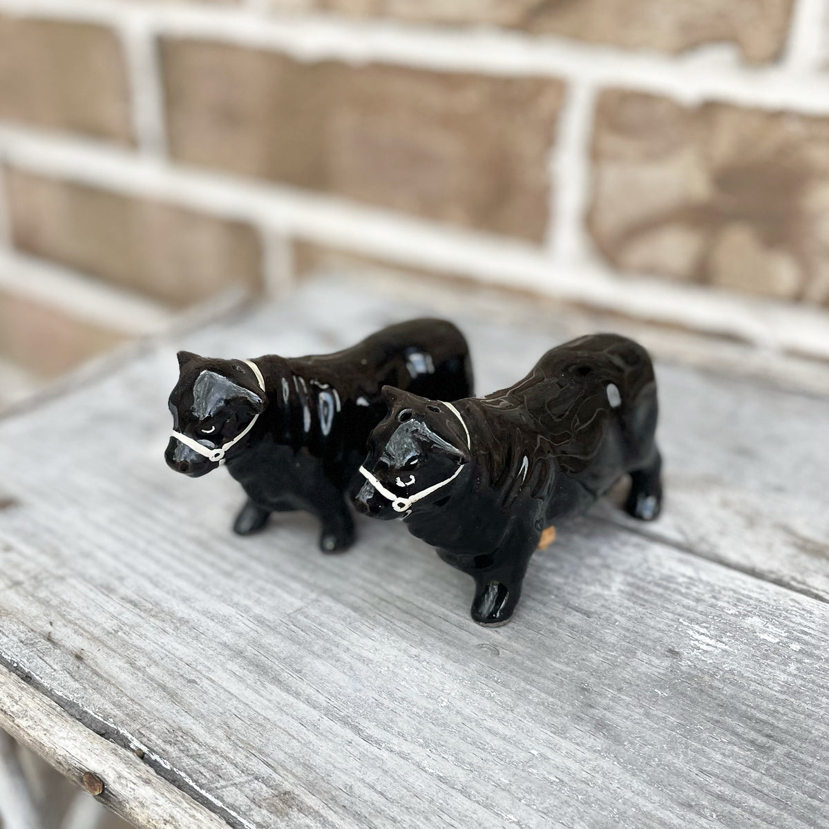Vintage ceramic black Angus bull salt and pepper shakers – www