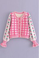 Pink plaid cardigan with ruffle sleeves