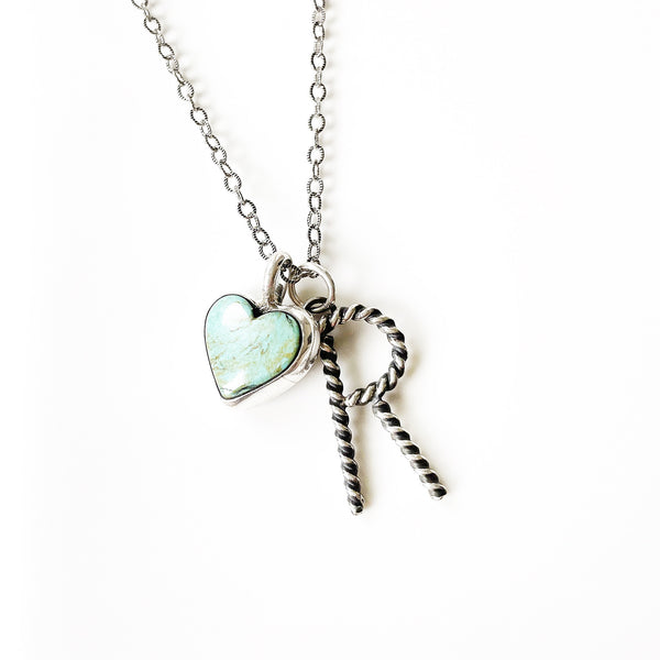 Sterling silver initial necklace with Sleeping Beauty turquoise heart
