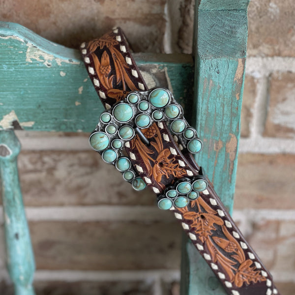Faux turquoise stone buckle set