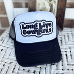 Long live cowgirls adjustable black and white foam trucker cap