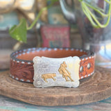 Vintage nickel silver cutting horse belt buckle