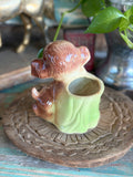 Vintage ceramic dog and boot planter