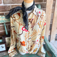 Western printed pearl snap shirt