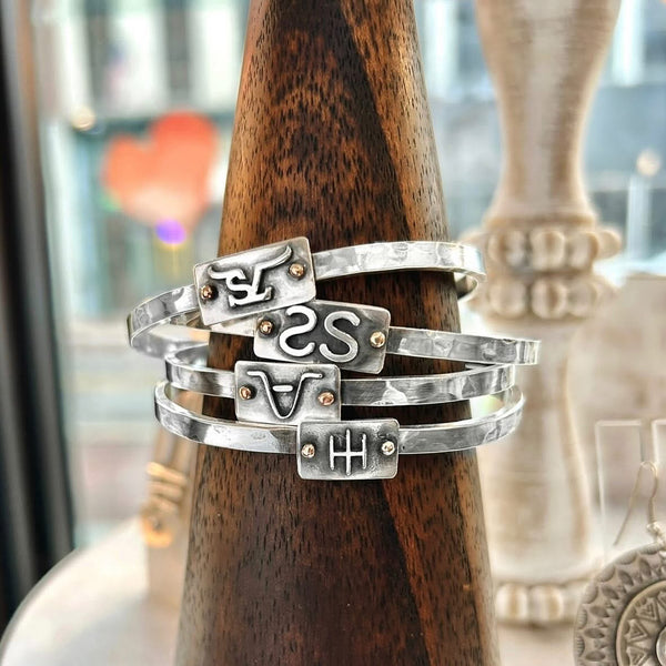 Handmade custom Sterling silver and 24K gold brand cuff bracelet