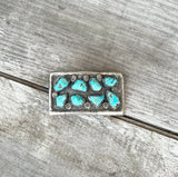 Tiny vintage handmade sterling and turquoise belt buckle
