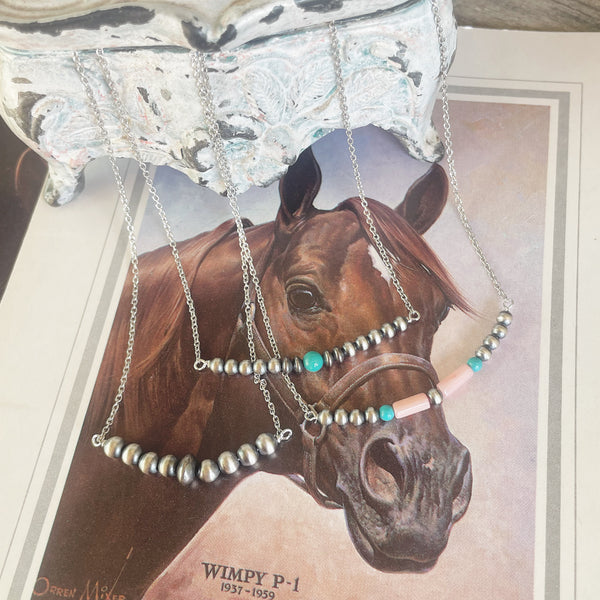 Handmade sterling silver Navajo pearl bar necklaces