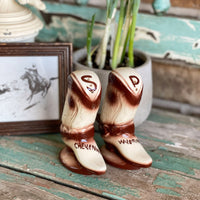Vintage 5” tall Cheyenne Wyoming souvenir boot salt and pepper shakers