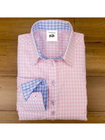 Light pink check show shirt with contrasting sleeve detail