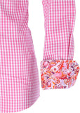Pink and white check Fior Da Liso show shirt with floral contrasting detail