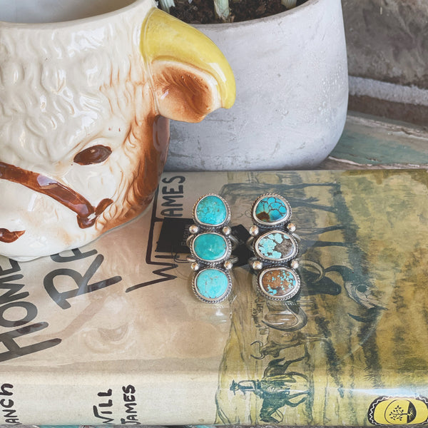 Artisan made 3 stone turquoise and sterling rings