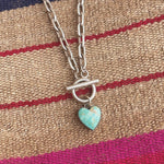 Vintage sterling toggle paperclip chain with artisan made turquoise heart pendant