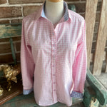 Light pink check show shirt with contrasting sleeve detail