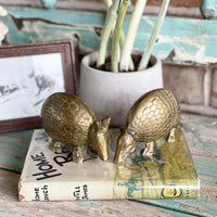 Vintage solid brass armadillo paperweight figurines