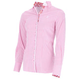 Pink and white stripe Fior Da Liso show shirt with white piping and floral contrasting detail