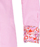 Pink and white stripe Fior Da Liso show shirt with white piping and floral contrasting detail