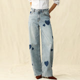 Denim barrel jeans with heart detail
