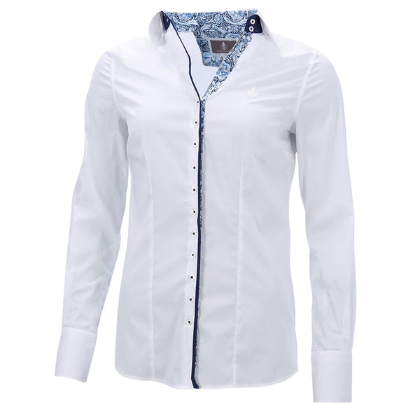 Solid white with navy trim Fior Da Liso show shirt