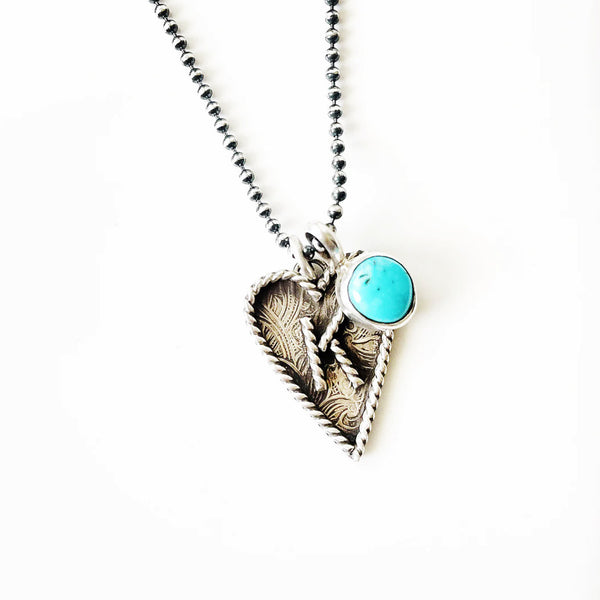 Handmade sterling heart initial necklace with sleeping beauty turquoise
