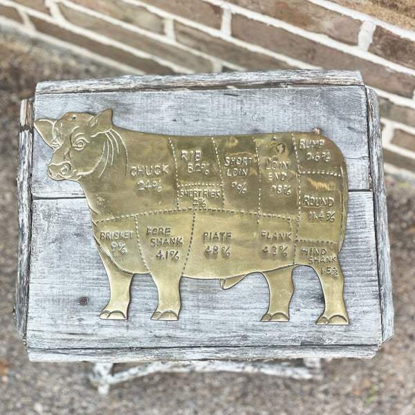 Vintage brass beef cuts sign