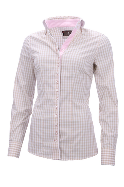 Tan small check Fior Da Liso show shirt with contrasting cuff detail