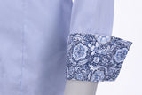 Solid blue Fior Da Liso button down show shirt with contrasting cuff detail