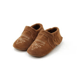 Brown suede baby moccasins