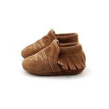 Brown suede baby moccasins