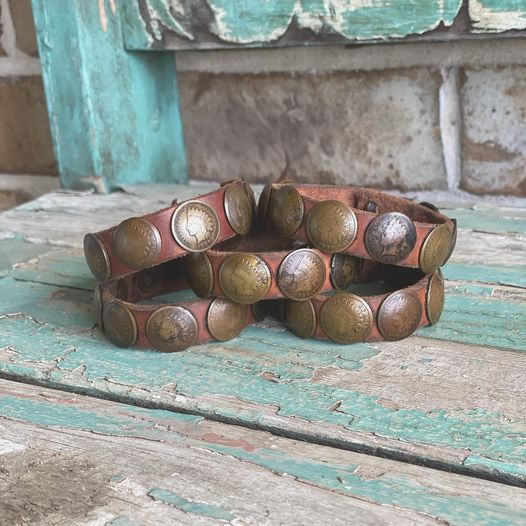 Handmade leather Indian head coin bracelets