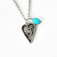 Handmade sterling silver and turquoise initial heart necklace