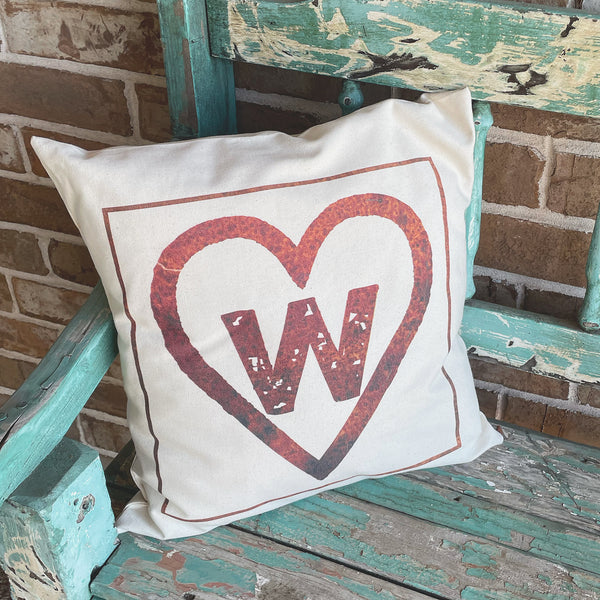 Handmade W heart initial pillow