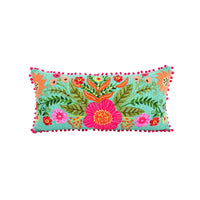 12 x 24 turquoise embroidered floral pillow