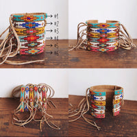 Hand beaded adjustable cuff with fringe