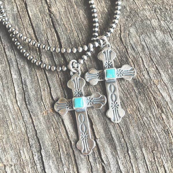 Sterling silver cross and Navajo pearl necklace