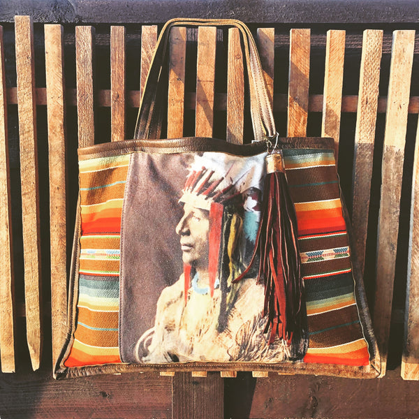 Handmade Indian and serape tote bag with tassel