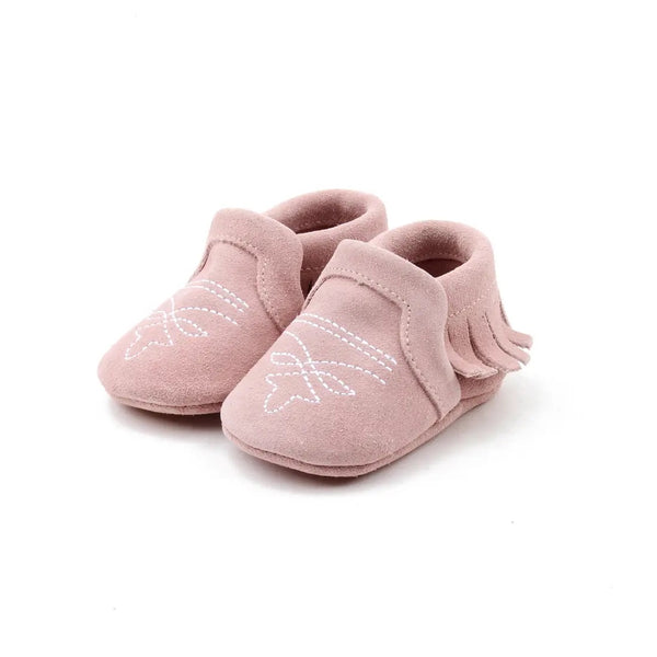 Dusty pink suede baby moccasins