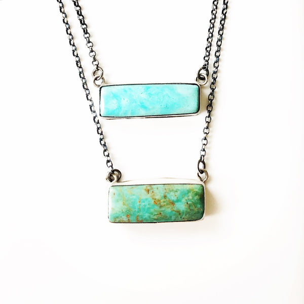 Handmade turquoise sterling bar necklaces