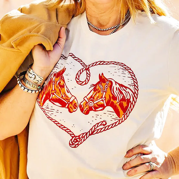 Heart horse graphic tee shirt