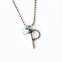 Sterling silver rope initial necklace with turquoise heart