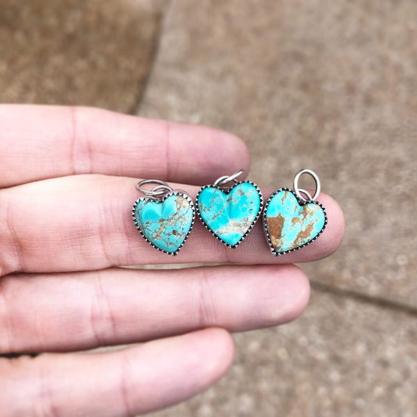 Handmade Kingman turquoise and sterling silver hearts