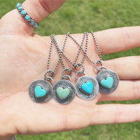 Handmade turquoise and sterling heart necklace