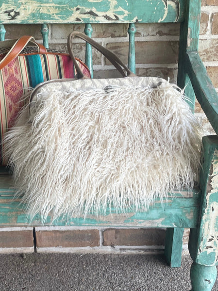 Handmade faux fur llama overnight bag