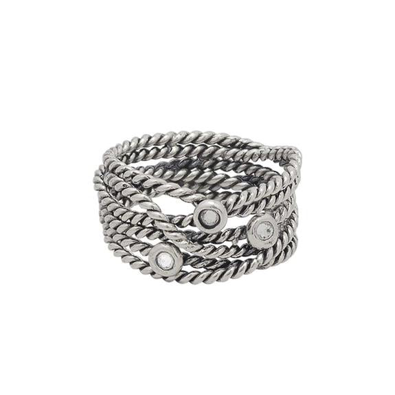 Sterling silver multi band rope ring