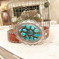 Vintage sterling silver and turquoise cluster buckle