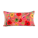 14 x 28 coral velvet embroidered pillow