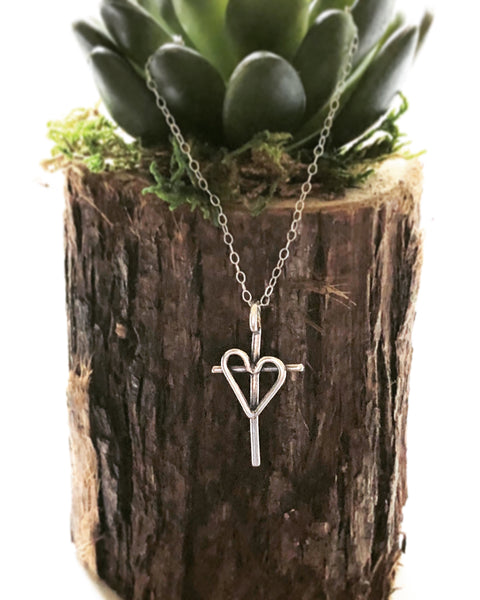 Sterling silver heart and cross necklace