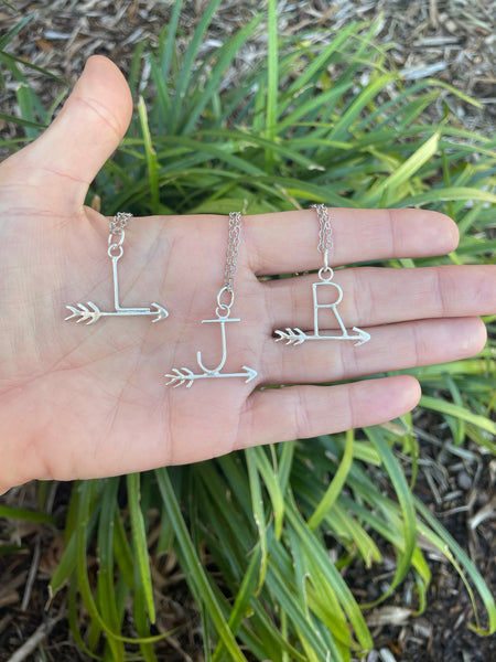 Handmade sterling initial arrow necklaces