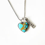 Handmade custom name tag necklace with turquoise heart