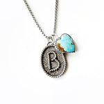 Handmade sterling initial and turquoise heart necklace