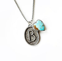 Handmade sterling initial and turquoise heart necklace